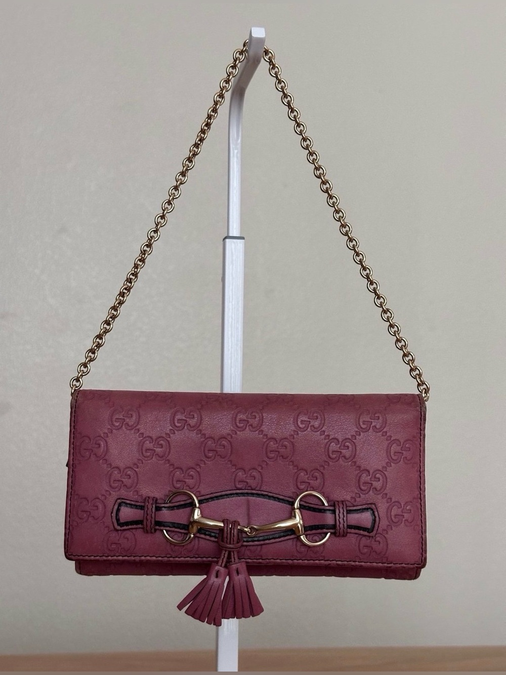 Gucci RARE 1955 horsebit Guccissima Emily chain wallet in very good condition.